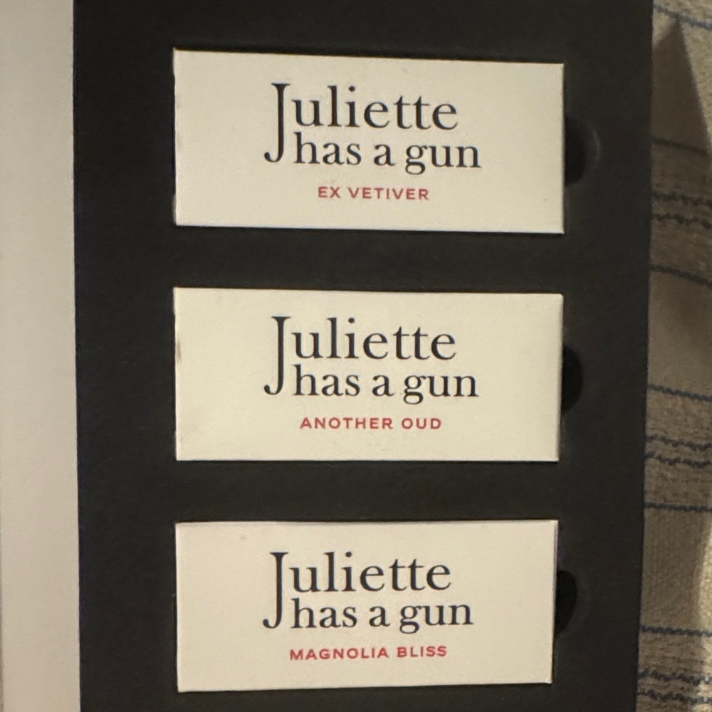 Juliette Has a Gun Parfume sampler, Ex Vetiver, Another Oud, Magnolia Bliss